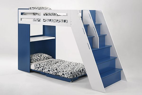 Kids loft bed with stairs and a lower bed